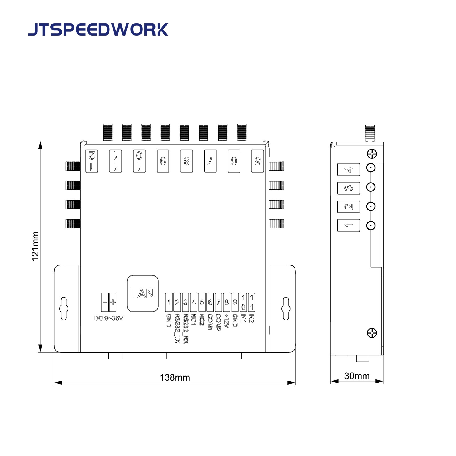 JT-932-8/16 8/16 portos UHF RFID fix olvasó 860-960MHz raktárkezeléshez